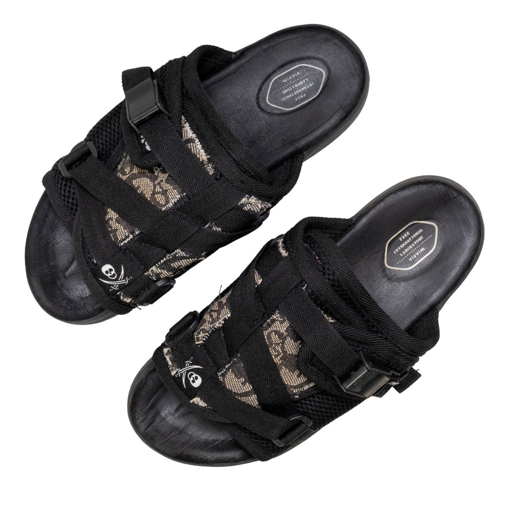 Visvim FREE INTERNATIONAL LABORATORY CUBISM Black Strap Slide Sandals Men US 8.5